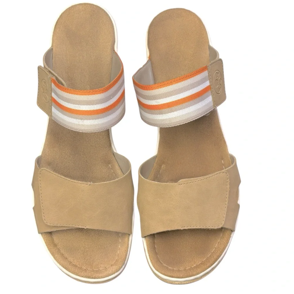 Rieker Rose Tan Velcro Strap Wedge Sandals Size 42